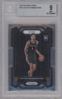 Victor Wembanyama from the 2023-24 Panini Prizm set graded by Beckett and given an overall grade of 9.