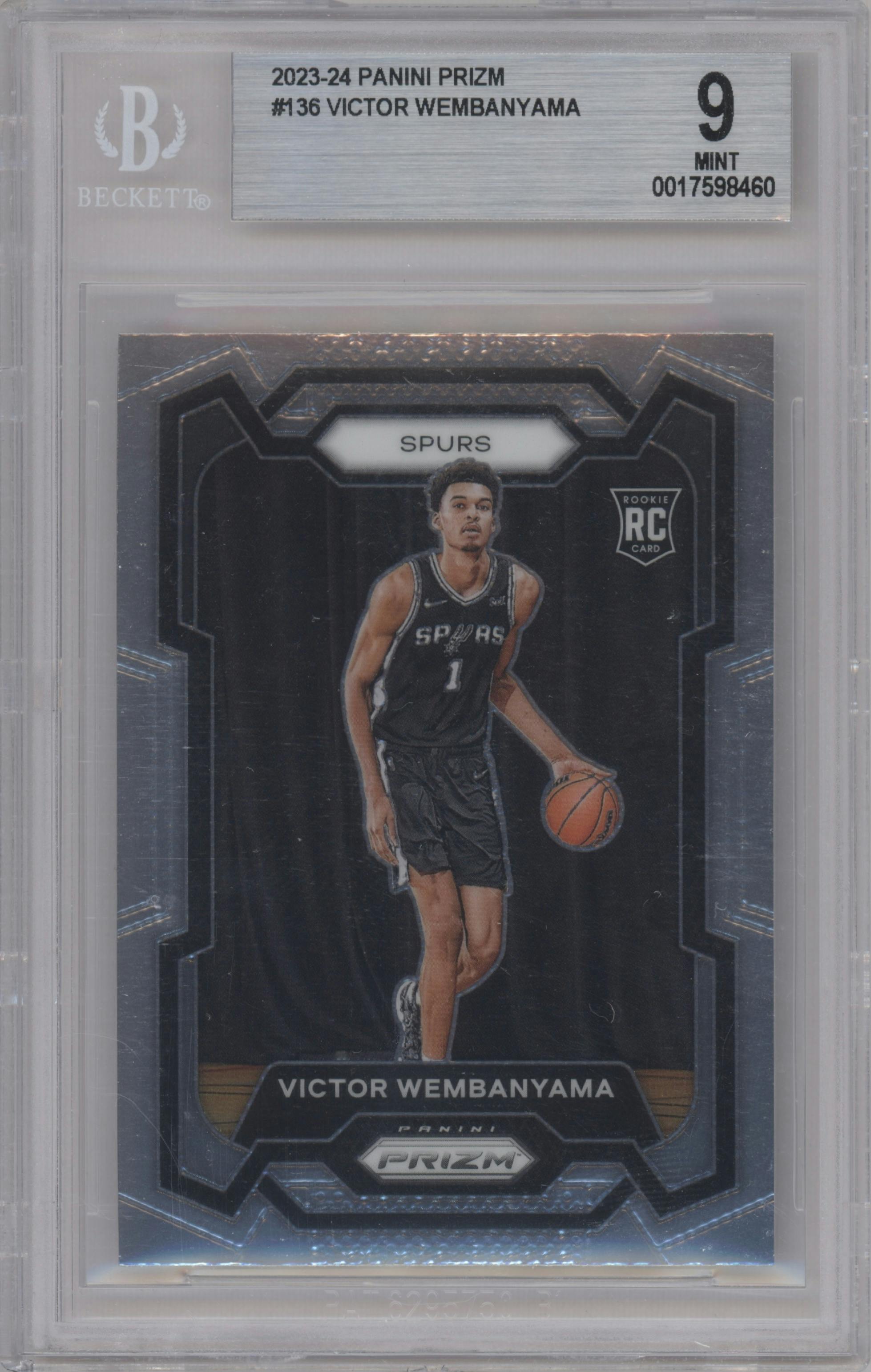 Victor Wembanyama from the 2023-24 Panini Prizm set graded by Beckett and given an overall grade of 9.