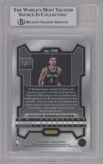 Victor Wembanyama from the 2023-24 Panini Prizm set graded by Beckett and given an overall grade of 9.