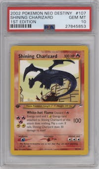 Shining Charizard from the 2002 Pokemon Neo Genesis set graded by PSA and given an overall grade of 10.