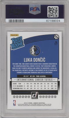 Luka Doncic from the 2018-19 Panini Donruss  set graded by PSA and given an overall grade of 10.