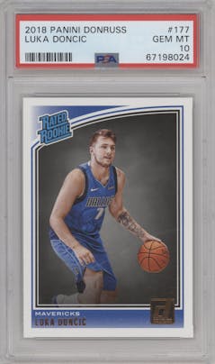 Luka Doncic from the 2018-19 Panini Donruss  set graded by PSA and given an overall grade of 10.