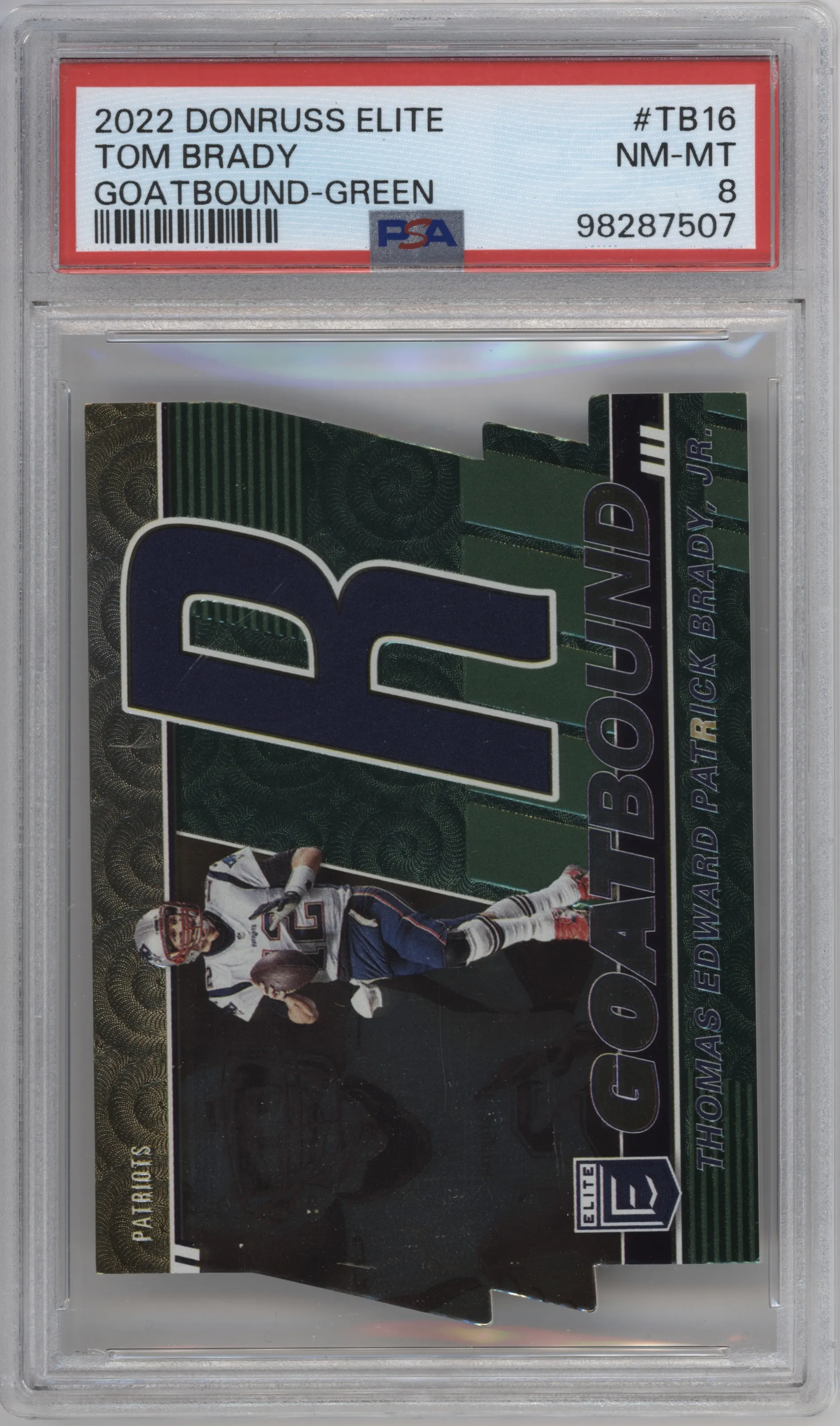 2022 Panini Donruss Elite Goatbound Tom Brady Green PSA 8
