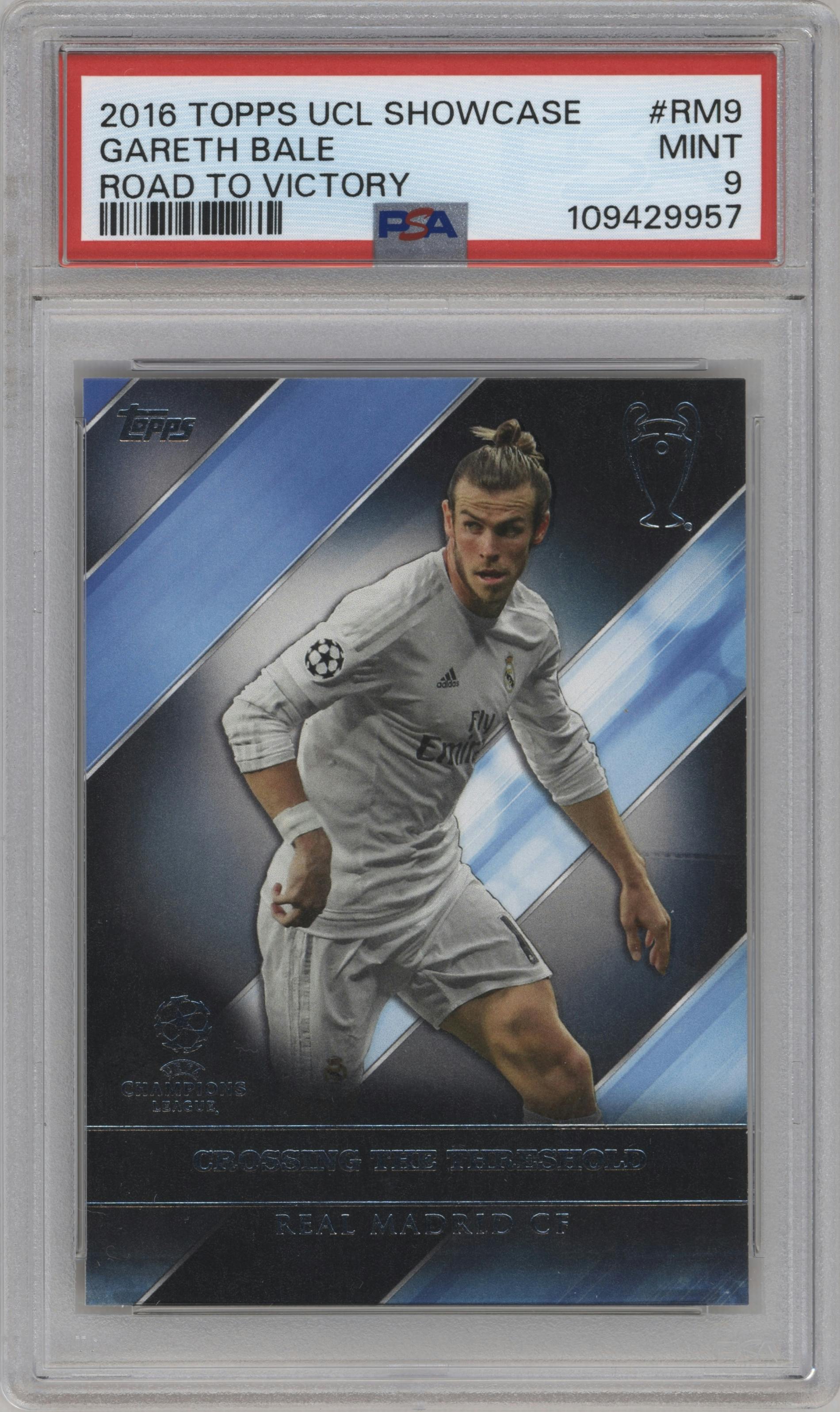 Gareth Bale from the 2016-17 Topps UEFA Champions League Showcase set graded by PSA and given an overall grade of 9.