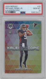 Michael Penix Jr. from the 2024 Panini Mosaic set graded by PSA and given an overall grade of 10.