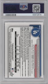 Yoshinobu Yamamoto from the 2024 Bowman set featuring a Blue Refractor parallel graded by PSA and given an overall grade of 10.