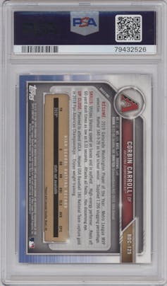 Corbin Carroll from the 2019 Bowman Draft Sapphire Edition set graded by PSA and given an overall grade of 10.