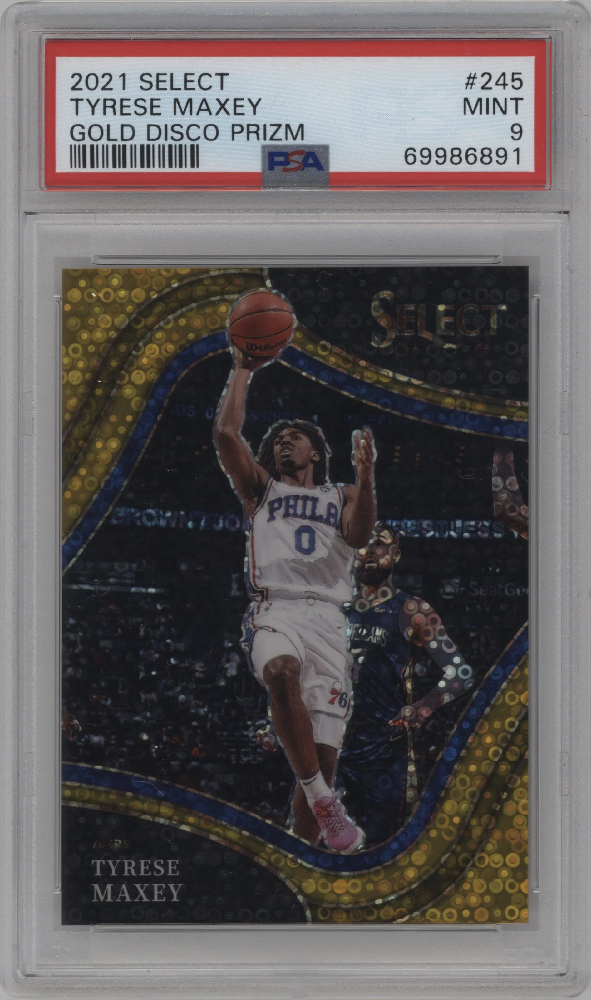 2021 Panini Select Courtside Tyrese Maxey Gold Disco PSA 9