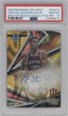Trayce Jackson-Davis from the 2022-23 Bowman University Best set featuring a Gold Lava Refractor parallel graded by PSA and given an overall grade of 10.