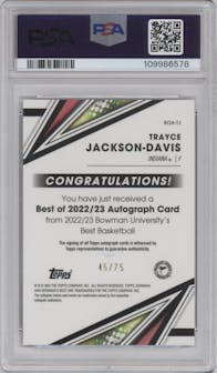 Trayce Jackson-Davis from the 2022-23 Bowman University Best set featuring a Gold Lava Refractor parallel graded by PSA and given an overall grade of 10.
