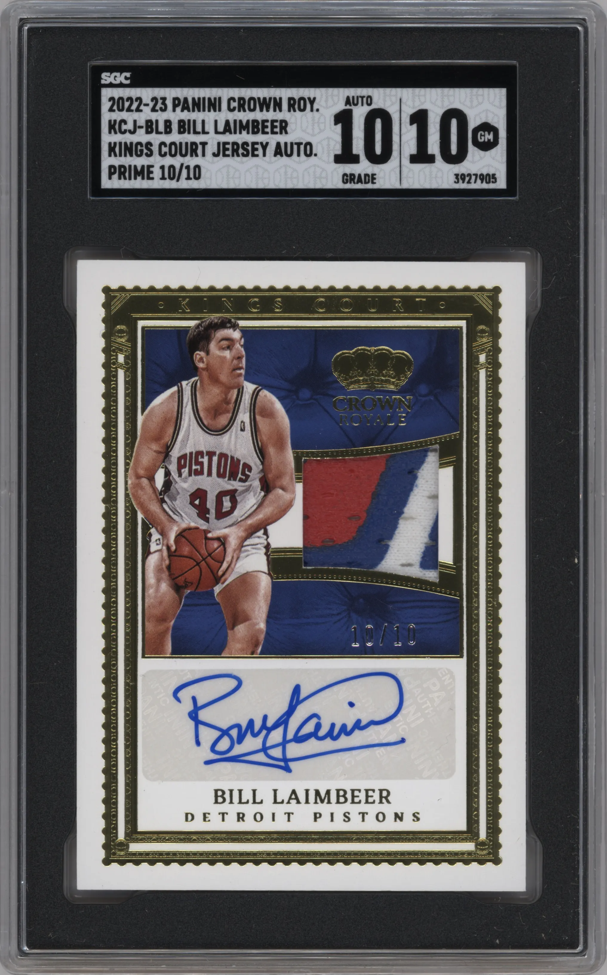 2022 Panini Crown Royale Kings Court Jrsy.Auto Bill Laimbeer Prime #KCJ-BLB SGC 10