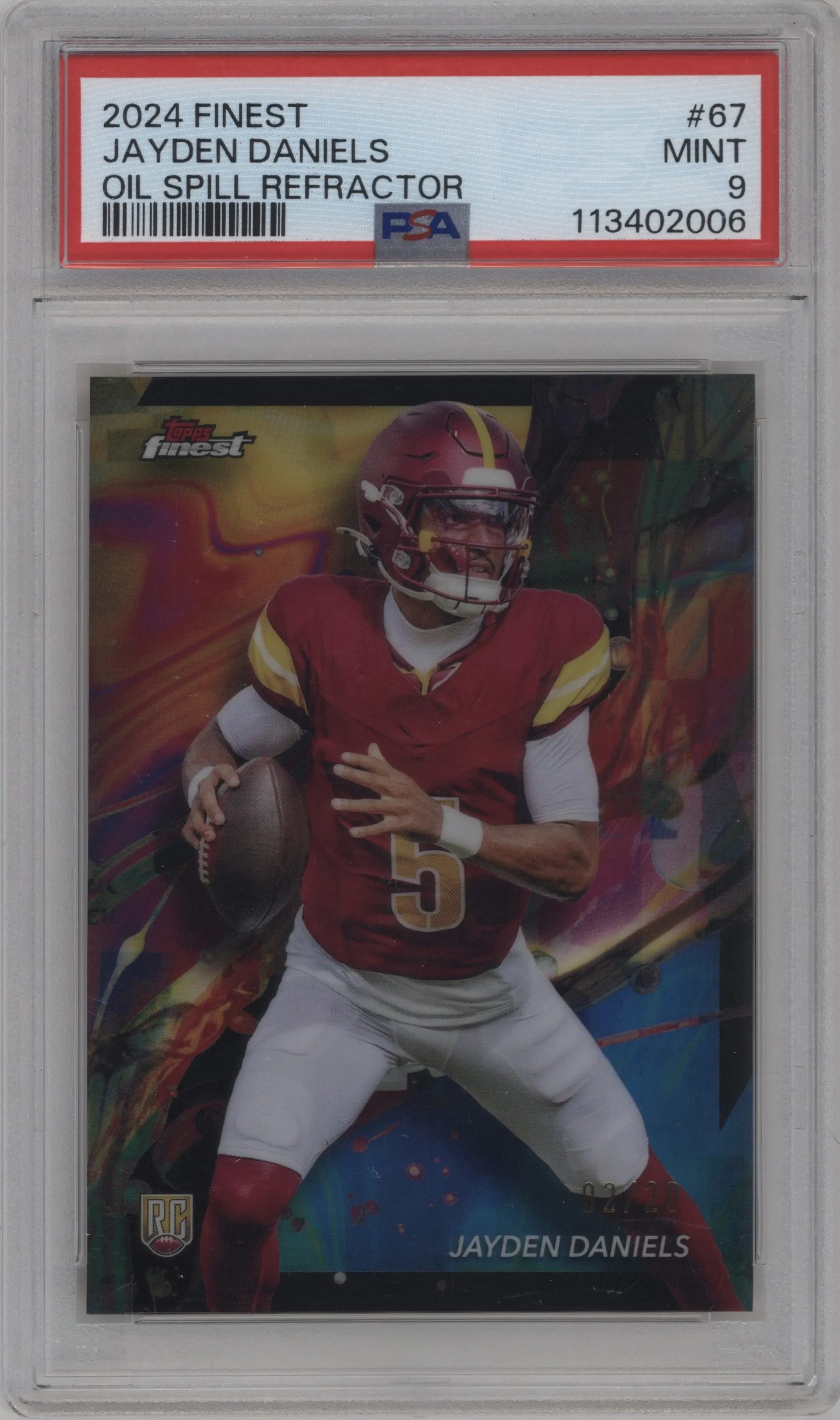 2024 Finest Jayden Daniels Oil Spill Refractor PSA 9