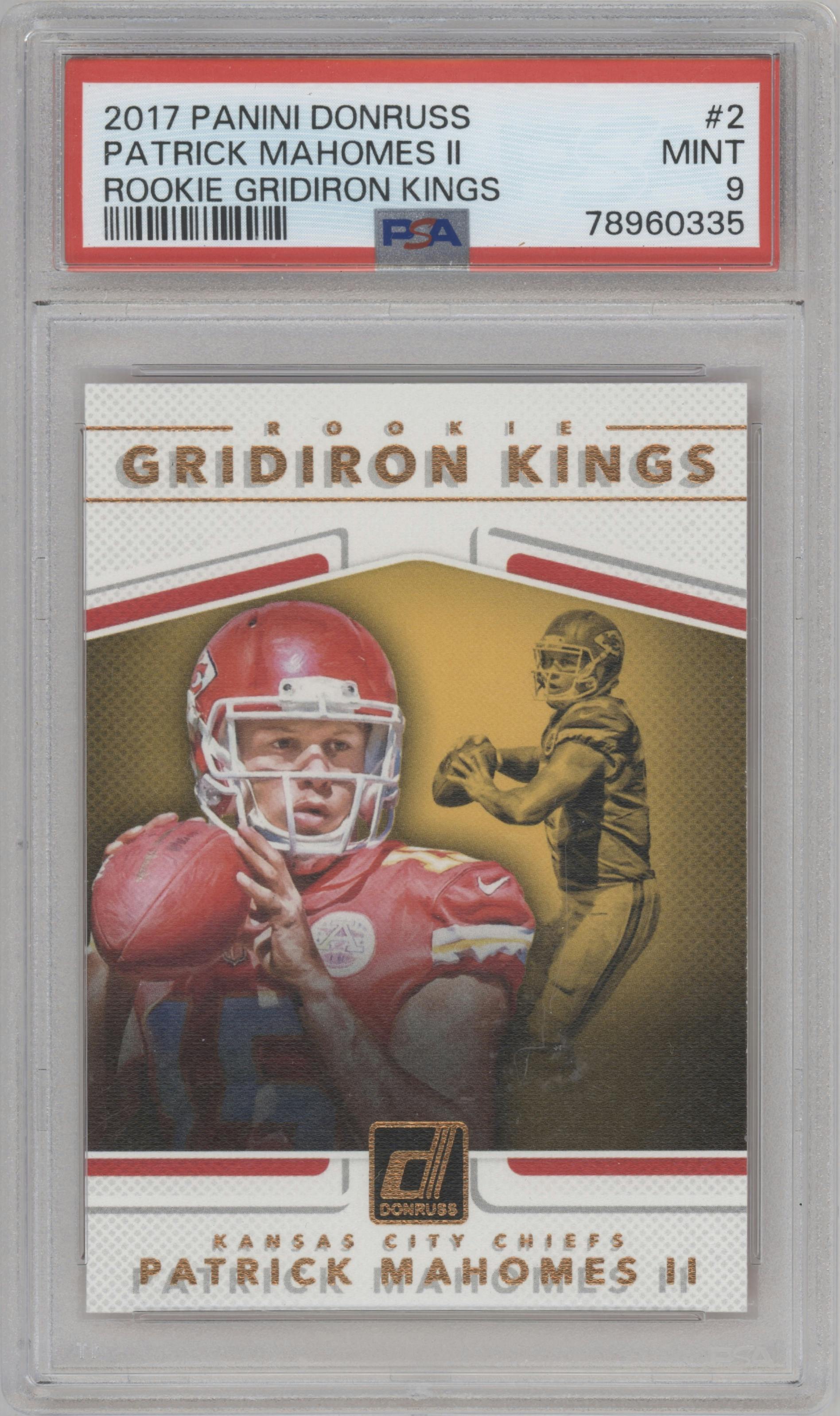Patrick Mahomes II from the 2017 Panini Donruss set graded by PSA and given an overall grade of 9.