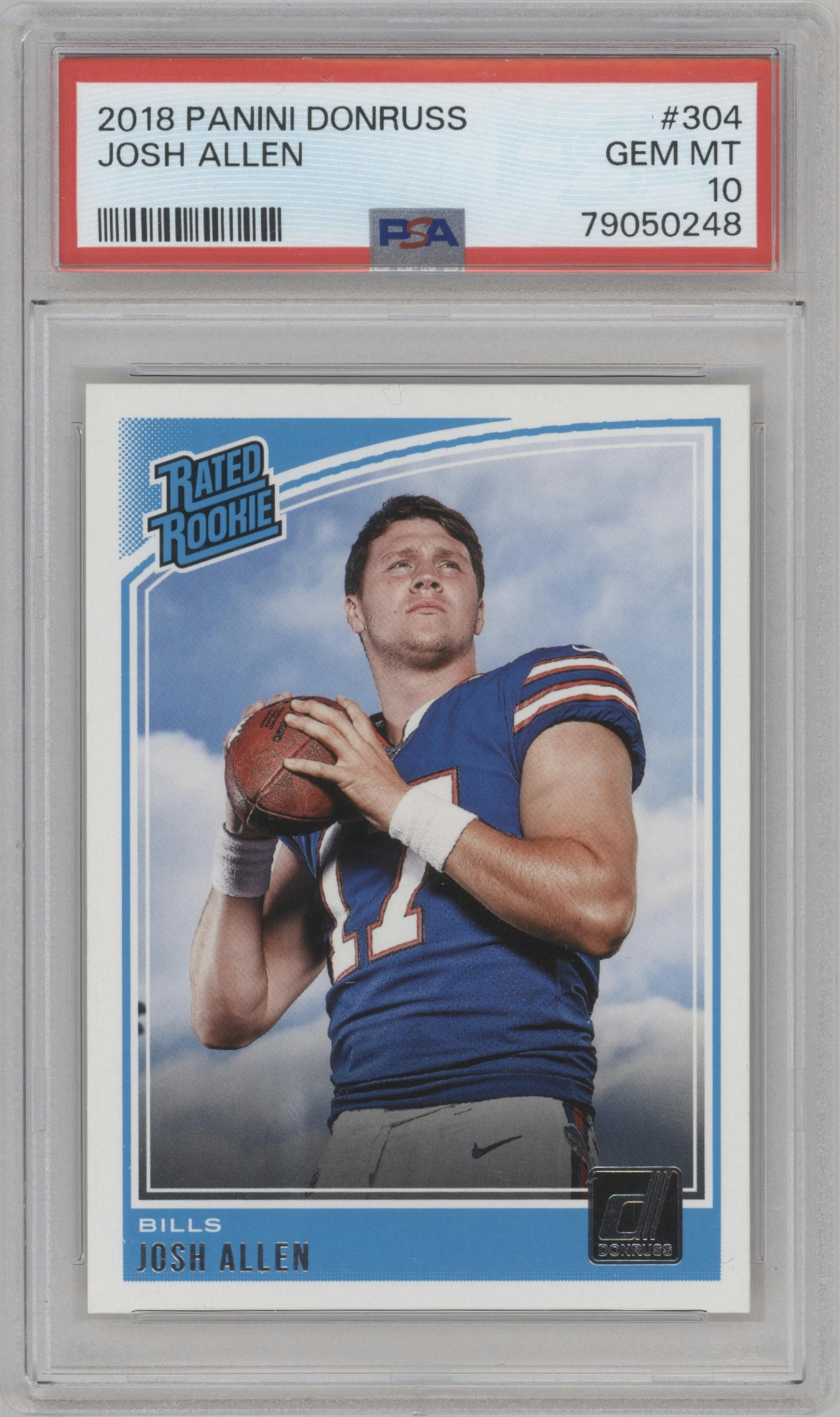 Josh Allen from the 2018 Panini Donruss set graded by PSA and given an overall grade of 10.