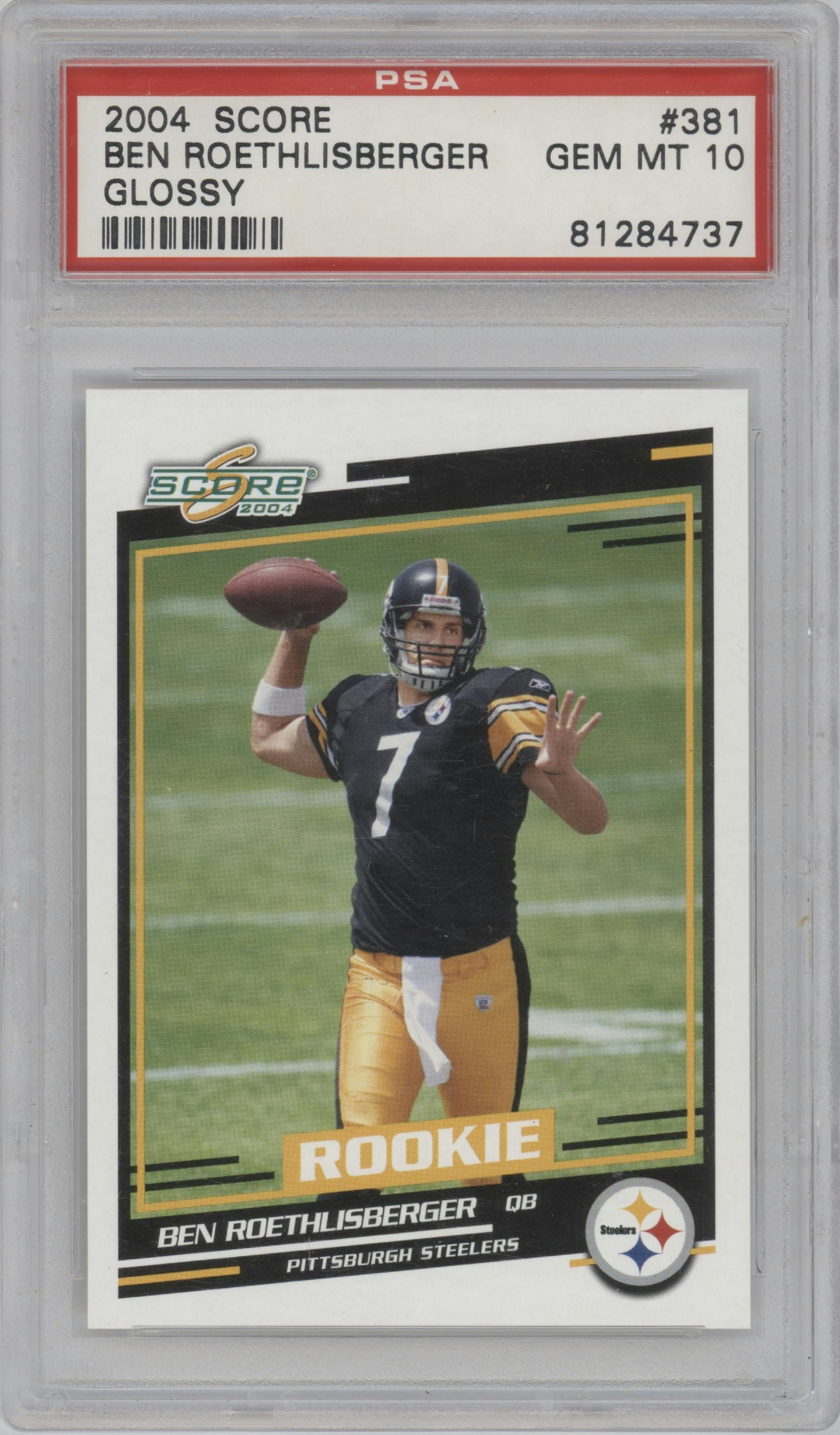 Ben Roethlisberger from the 2004 Score set featuring a Glossy parallel graded by SGC and given an overall grade of 10.