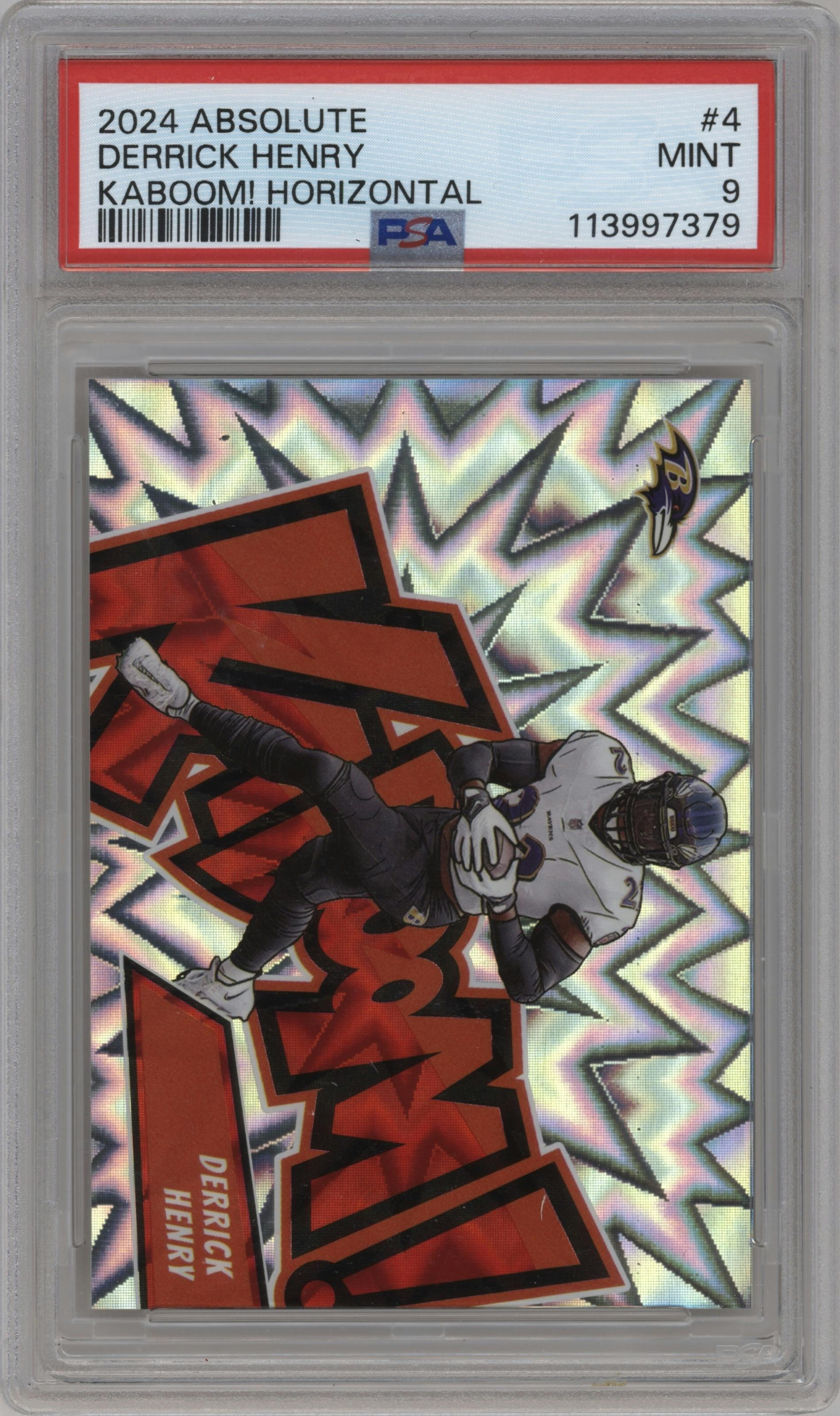 Derrick Henry from the 2024 Panini Absolute set graded by PSA and given an overall grade of 9.
