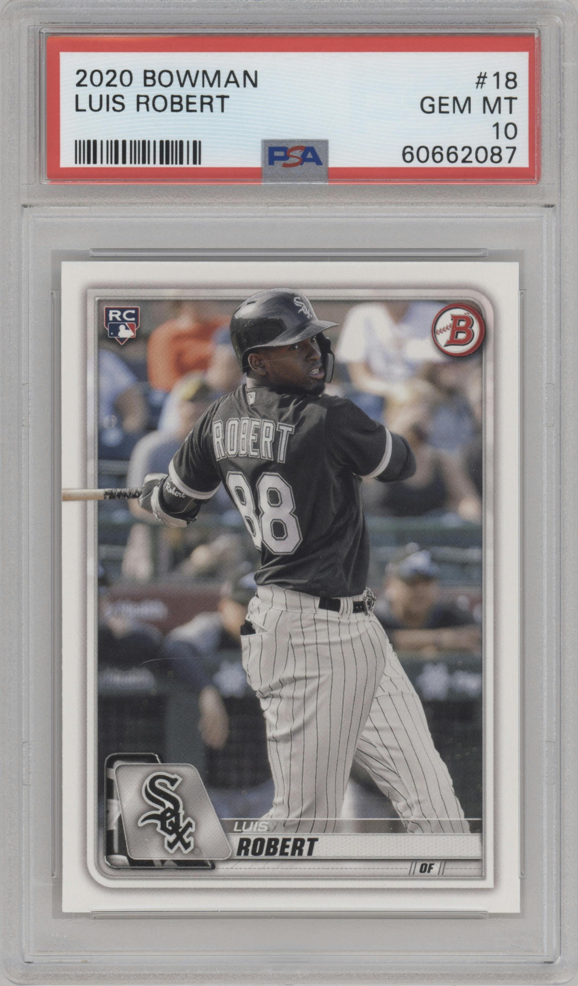Luis Robert from the 2020 Bowman set graded by PSA and given an overall grade of 10.