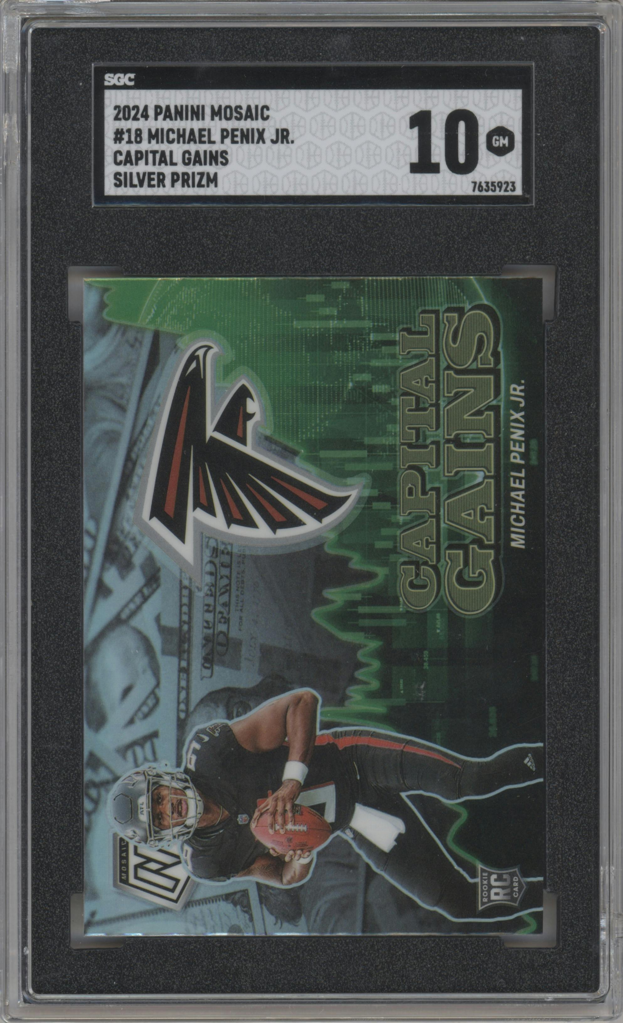 Michael Penix Jr. from the 2024 Panini Mosaic set featuring a Silver parallel graded by SGC and given an overall grade of 10.