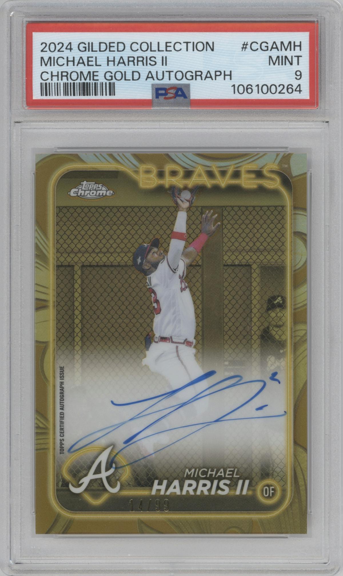 Michael Harris II from the 2024 Topps Gilded Collection set graded by PSA and given an overall grade of 9.