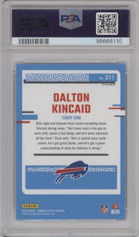 Dalton Kincaid from the 2023 Donruss Optic set featuring a Holo parallel graded by PSA and given an overall grade of 9.