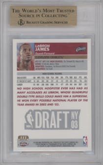 LeBron James from the 2003-04 Topps Chrome set featuring a Refractor parallel graded by Beckett and given an overall grade of 10.