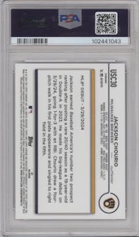 Jackson Chourio from the 2024 Topps Chrome Update set featuring a Magenta Refractor parallel graded by PSA and given an overall grade of 10.