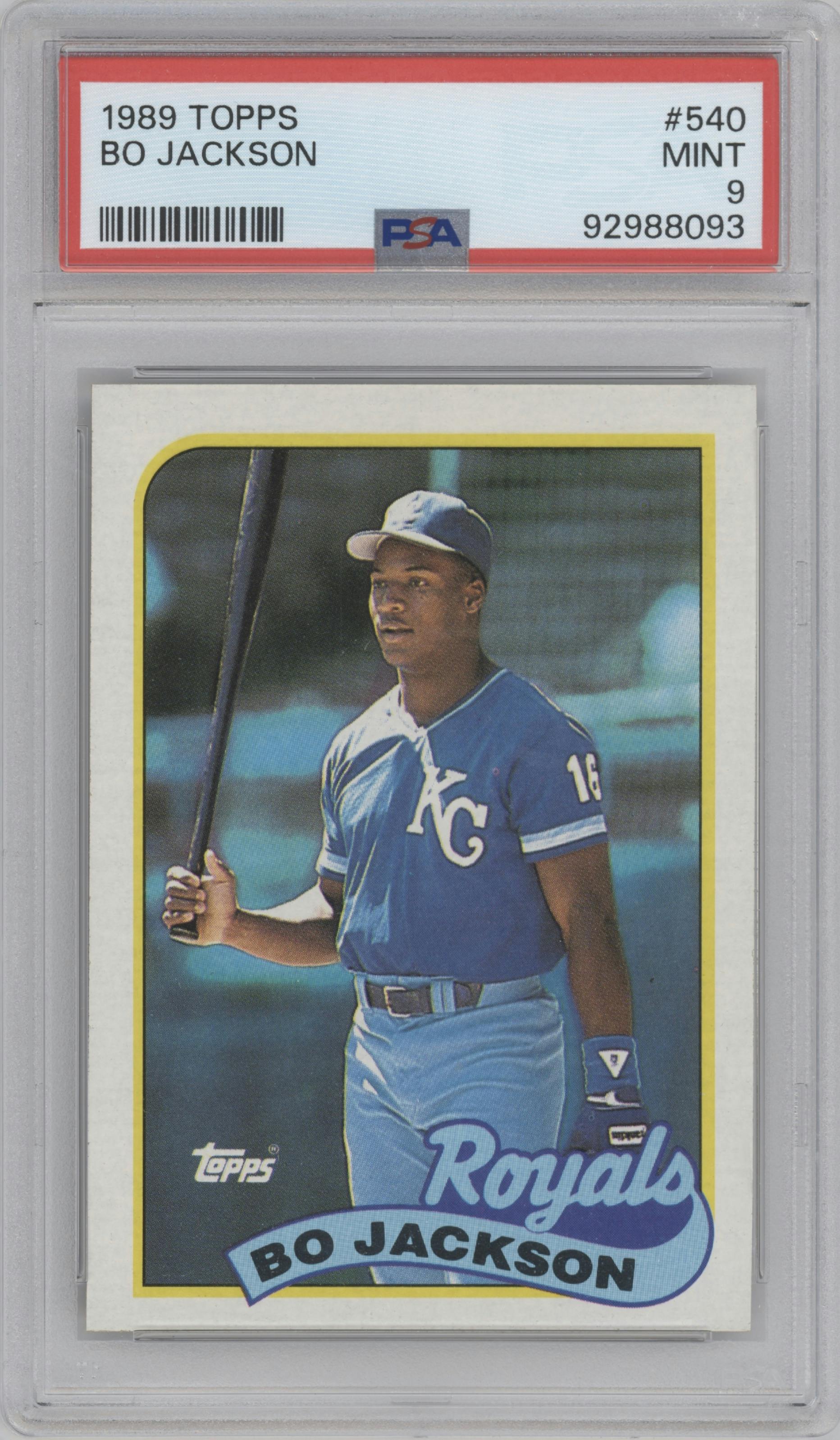 Bo Jackson from the 1989 Topps set graded by PSA and given an overall grade of 9.