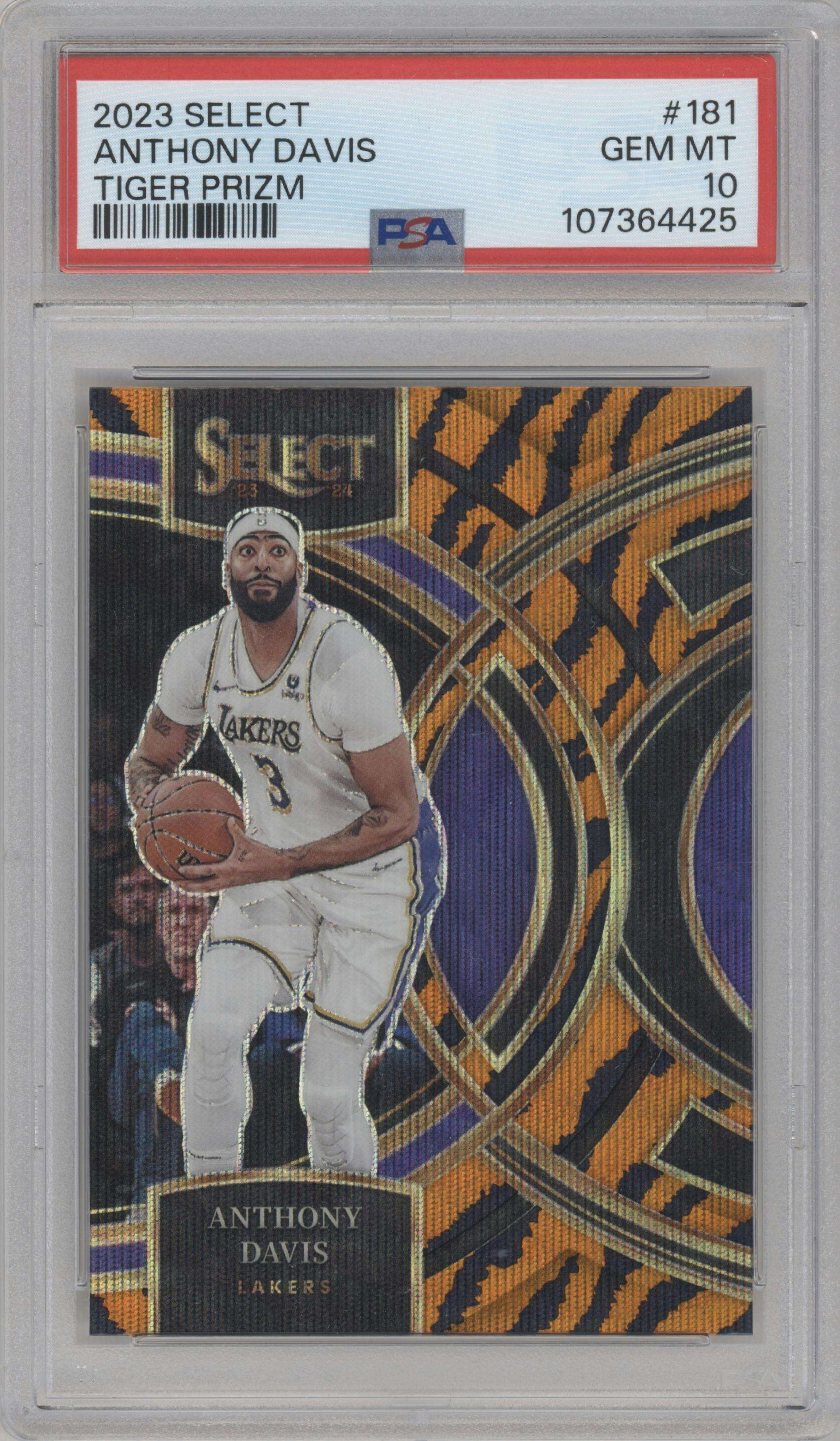 Anthony Davis from the 2023-24 Panini Select  set featuring a Tiger parallel graded by PSA and given an overall grade of 10.