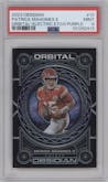 Patrick Mahomes II from the 2023 Panini Obsidian set featuring a Electric Etch Purple parallel graded by PSA and given an overall grade of 9.