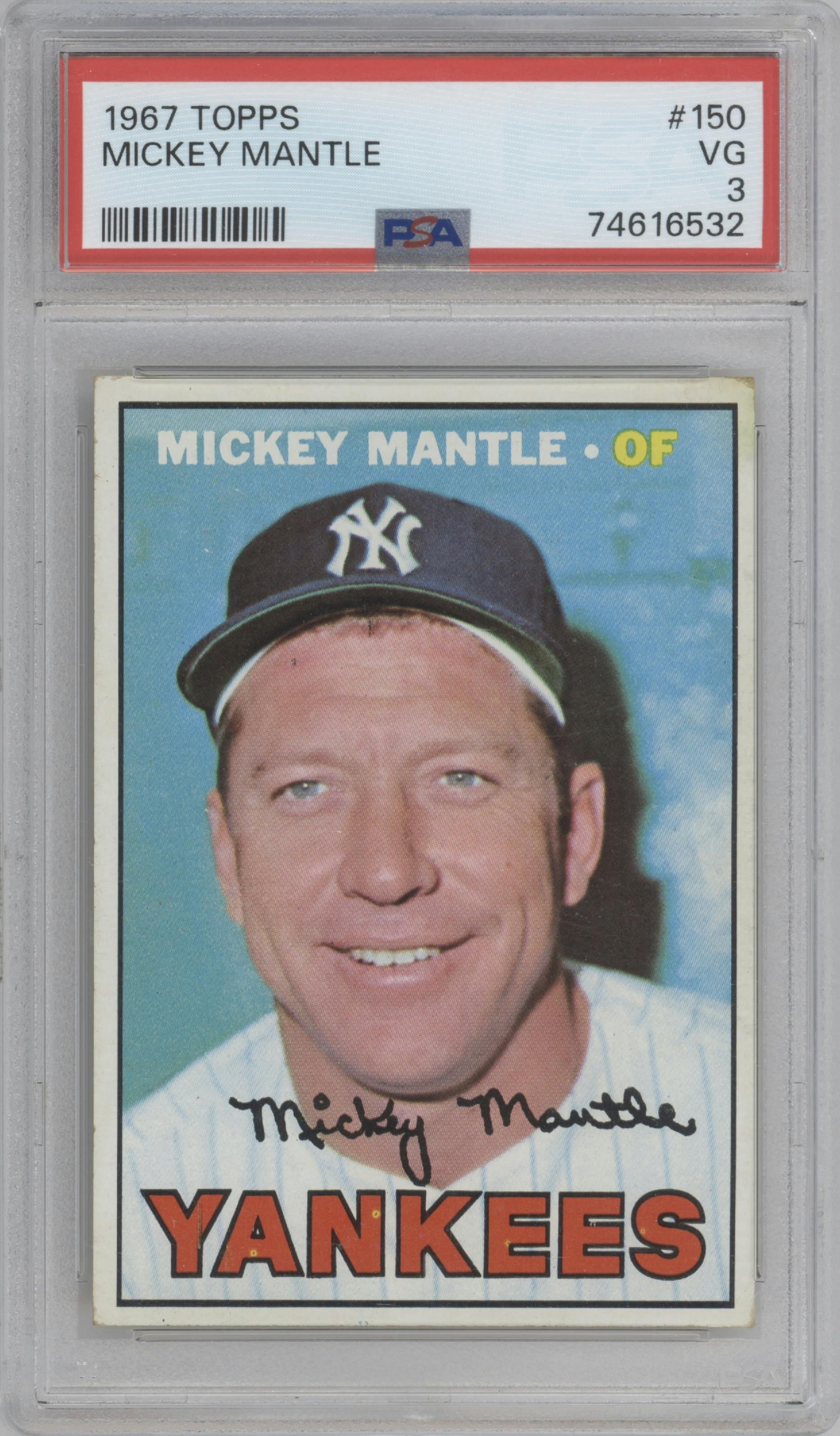 Mickey Mantle from the 1967 Topps set graded by PSA and given an overall grade of 3.