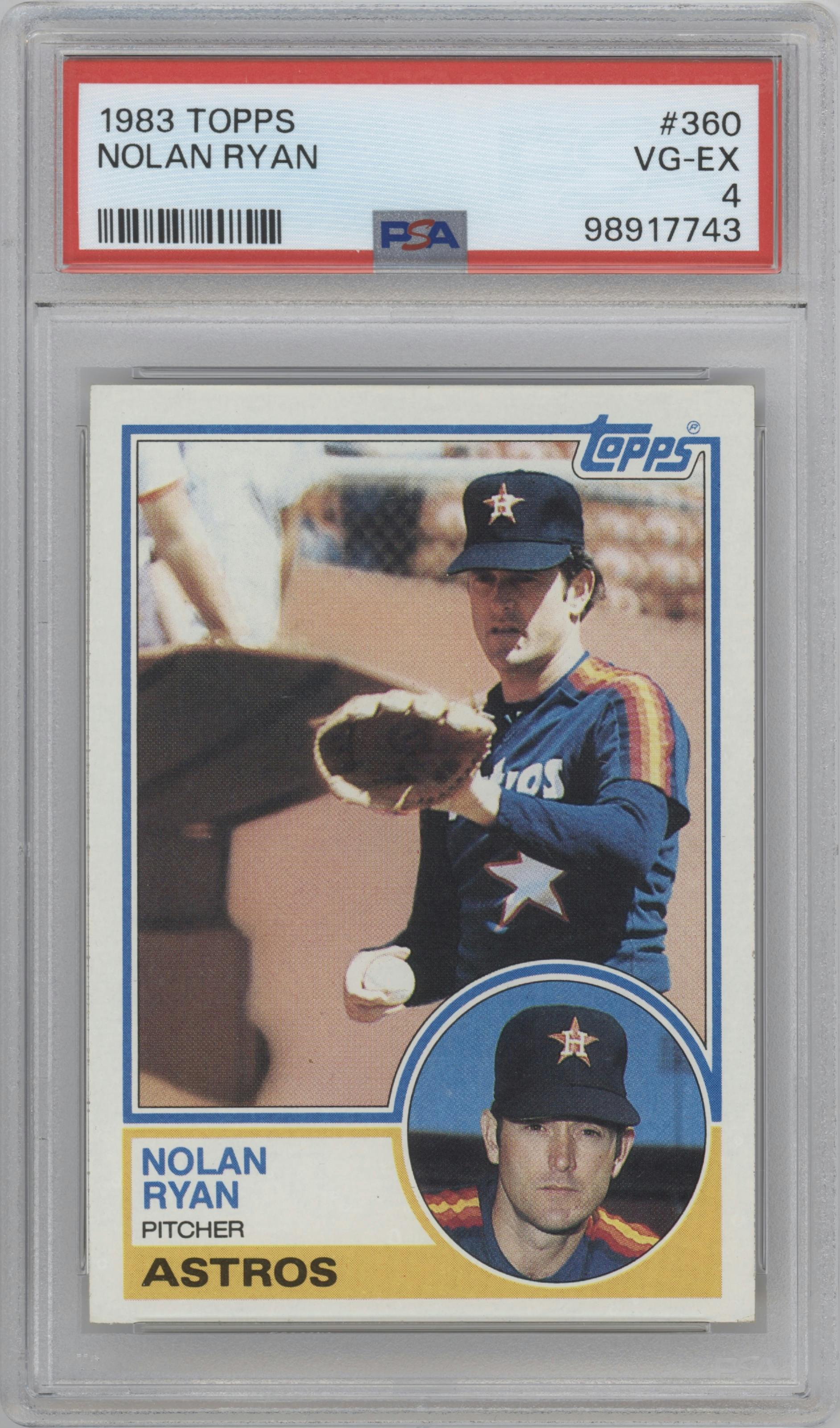 Nolan Ryan from the 1983 Topps set graded by PSA and given an overall grade of 4.