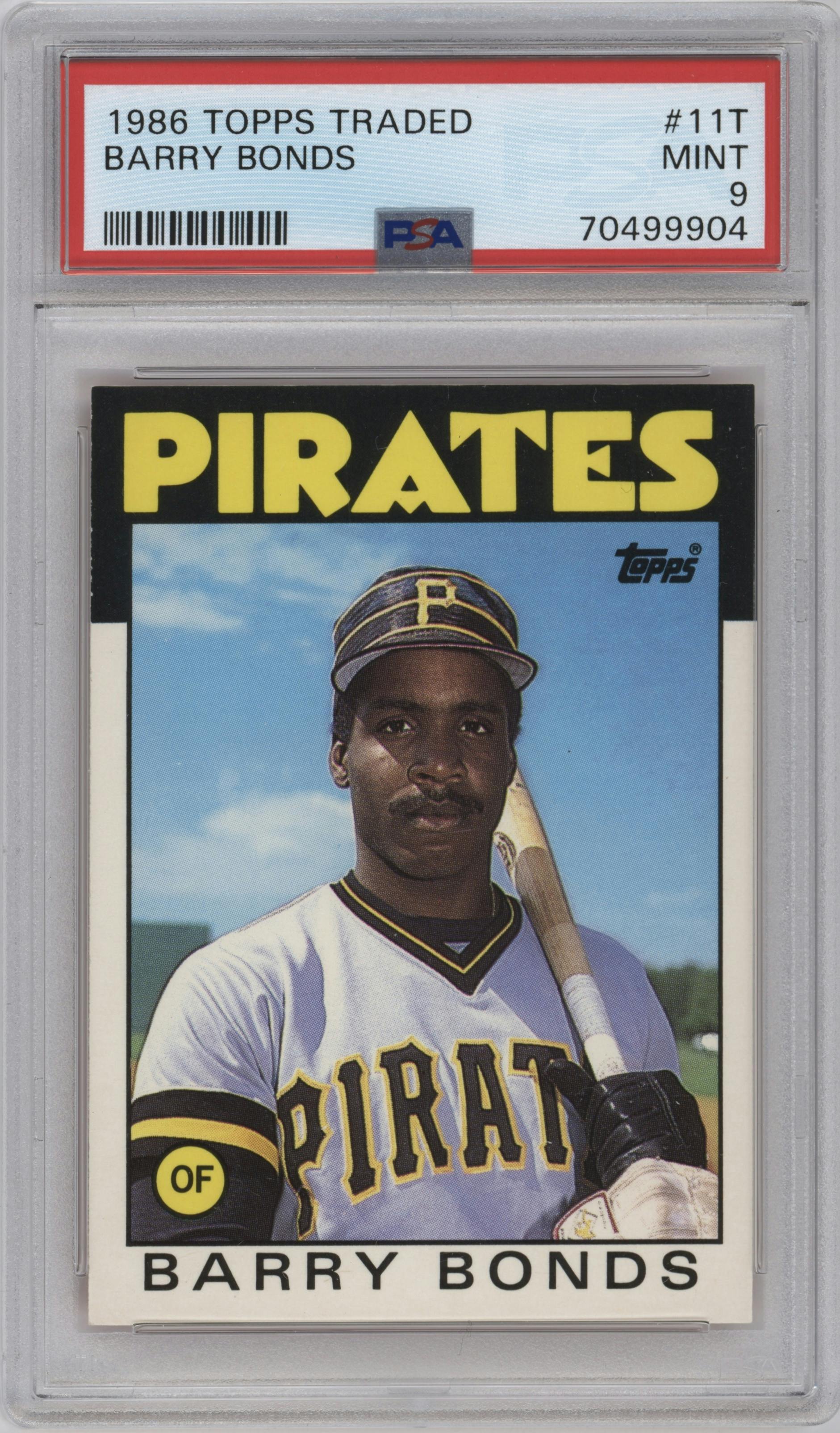 Barry Bonds from the 1986 Topps Traded set graded by PSA and given an overall grade of 9.