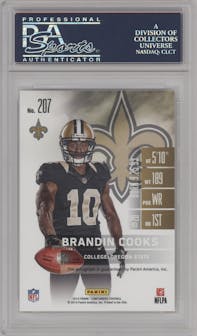 Brandin Cooks from the 2014 Panini Contenders set graded by PSA and given an overall grade of 10.