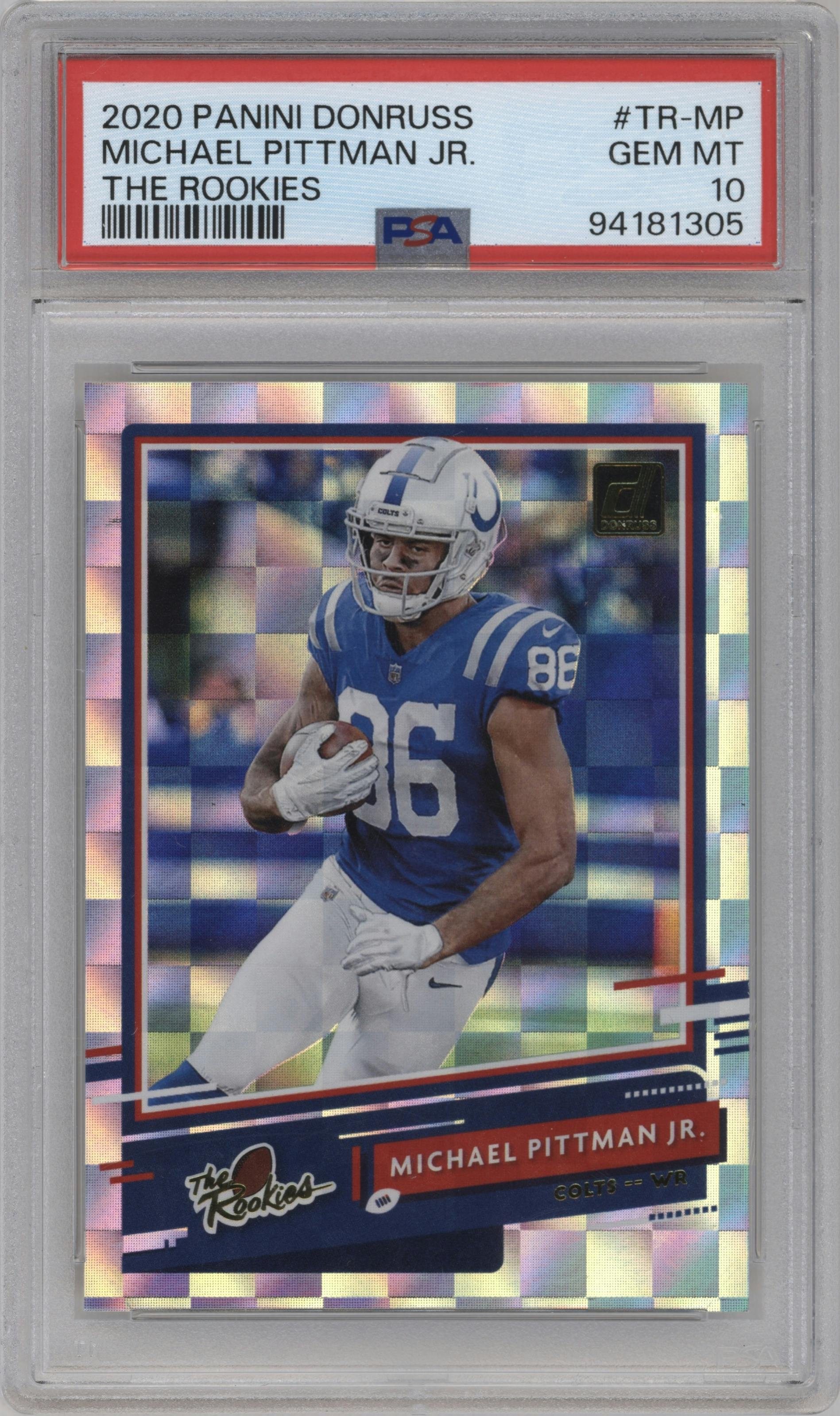Michael Pittman Jr. from the 2020 Panini Donruss set graded by PSA and given an overall grade of 10.