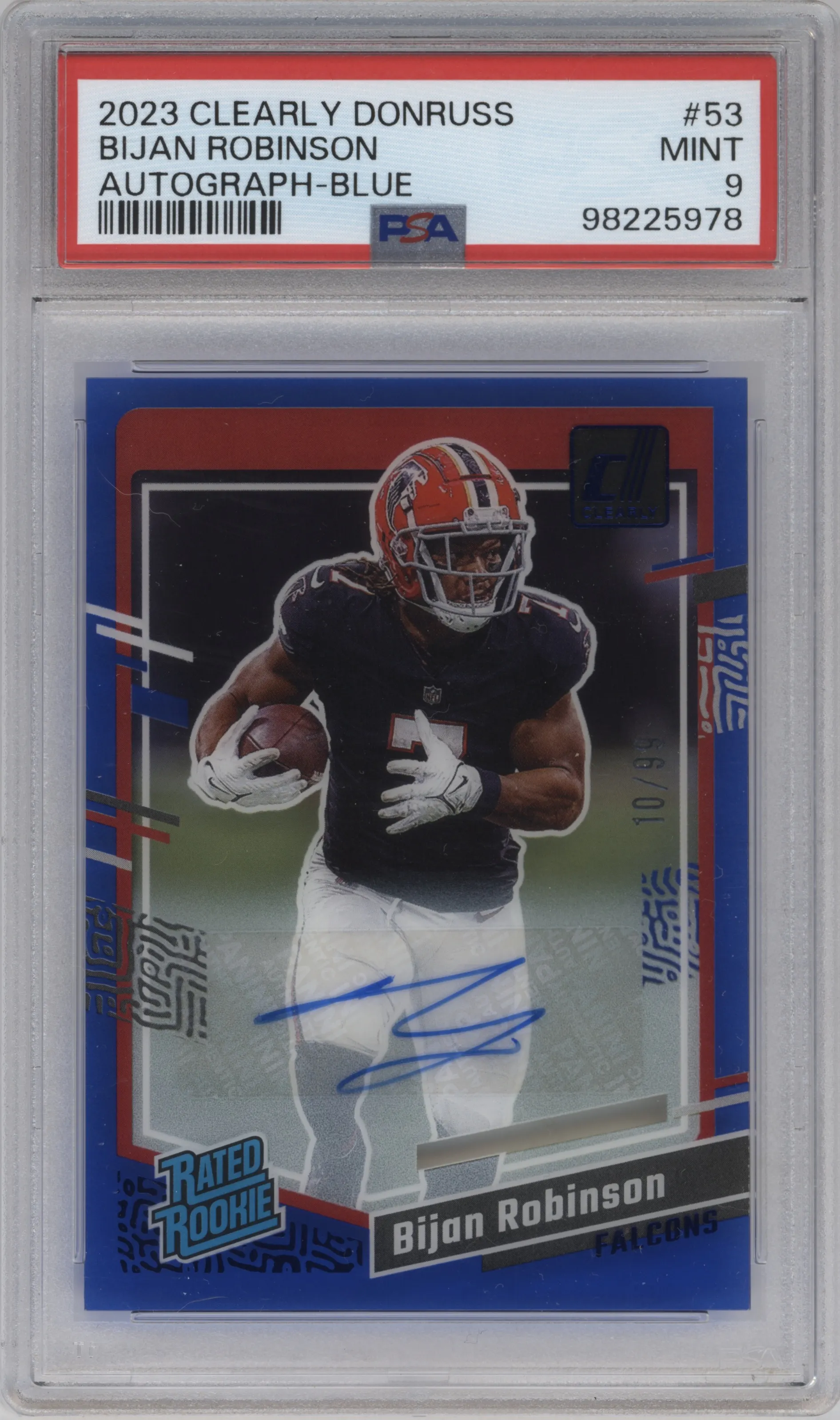 2023 Clearly Donruss Rtd.Rke.Auto Bijan Robinson Blue #53 PSA 9