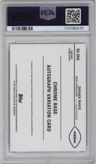 Drake Maye from the 2024 Topps Chrome set featuring a Aqua Sonar Refractor parallel graded by PSA and given an overall grade of 9.