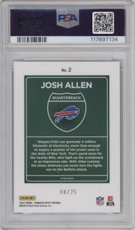 Josh Allen from the 2024 Donruss Optic set featuring a Black Pandora parallel graded by PSA and given an overall grade of 10.