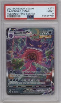 Gengar VMAX from the 2021 Pokemon SWSH set graded by PSA and given an overall grade of 9.
