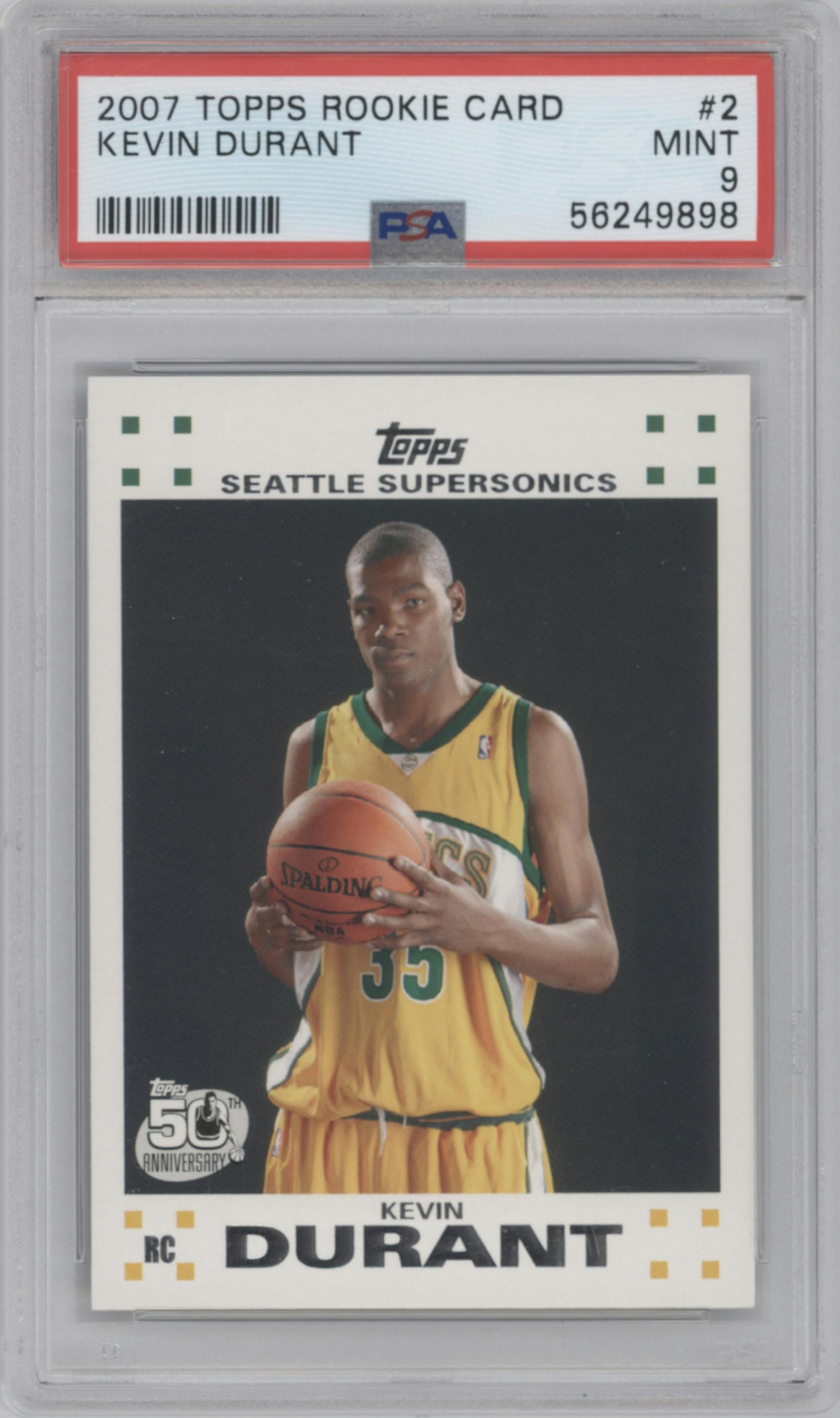 Kevin Durant from the 2007-08 Topps set graded by PSA and given an overall grade of 9.