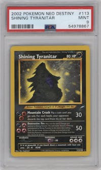 Shining Tyranitar from the 2002 Pokemon Neo Genesis set graded by PSA and given an overall grade of 9.