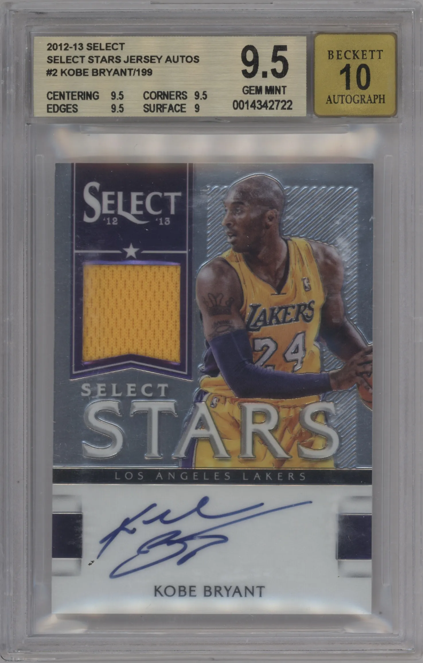 2012 Panini Select SS.Jrsy.Auto Kobe Bryant #2 BGS 9.5