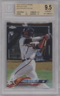 Ronald Acuna Jr. from the 2018 Topps Chrome set featuring a Refractor   parallel graded by Beckett and given an overall grade of 9.5.