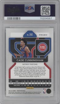 Cade Cunningham from the 2021-22 Panini Prizm  set featuring a Green Prizm parallel graded by PSA and given an overall grade of 10.