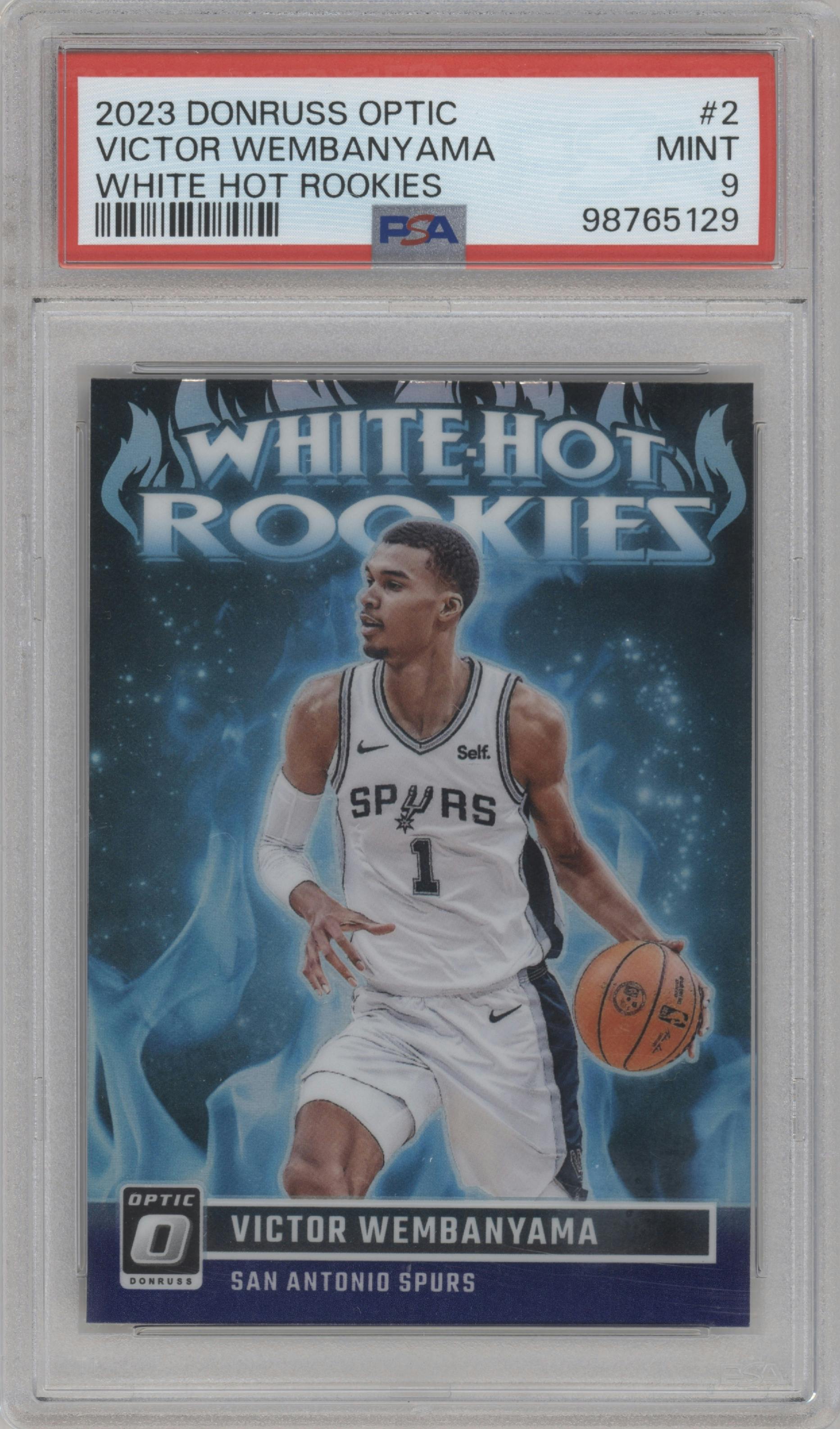 Victor Wembanyama from the 2023-24 Donruss Optic set graded by PSA and given an overall grade of 9.