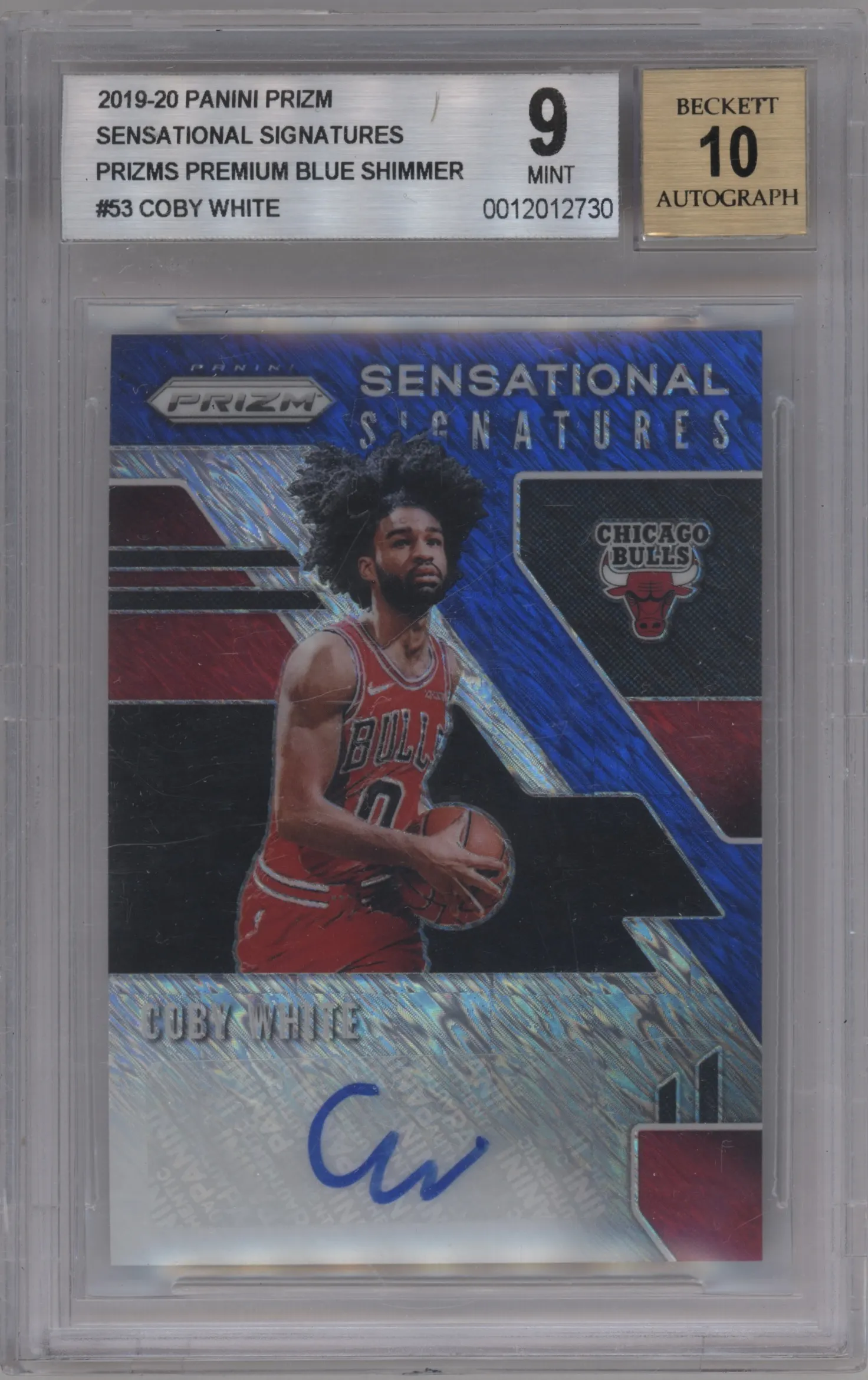 2019 Panini Prizm Sen.Sig. Coby White Blue Shimmer Prizm BGS 9