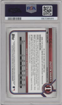 Dustin Harris from the 2022 Bowman Mega Box set graded by PSA and given an overall grade of 10.