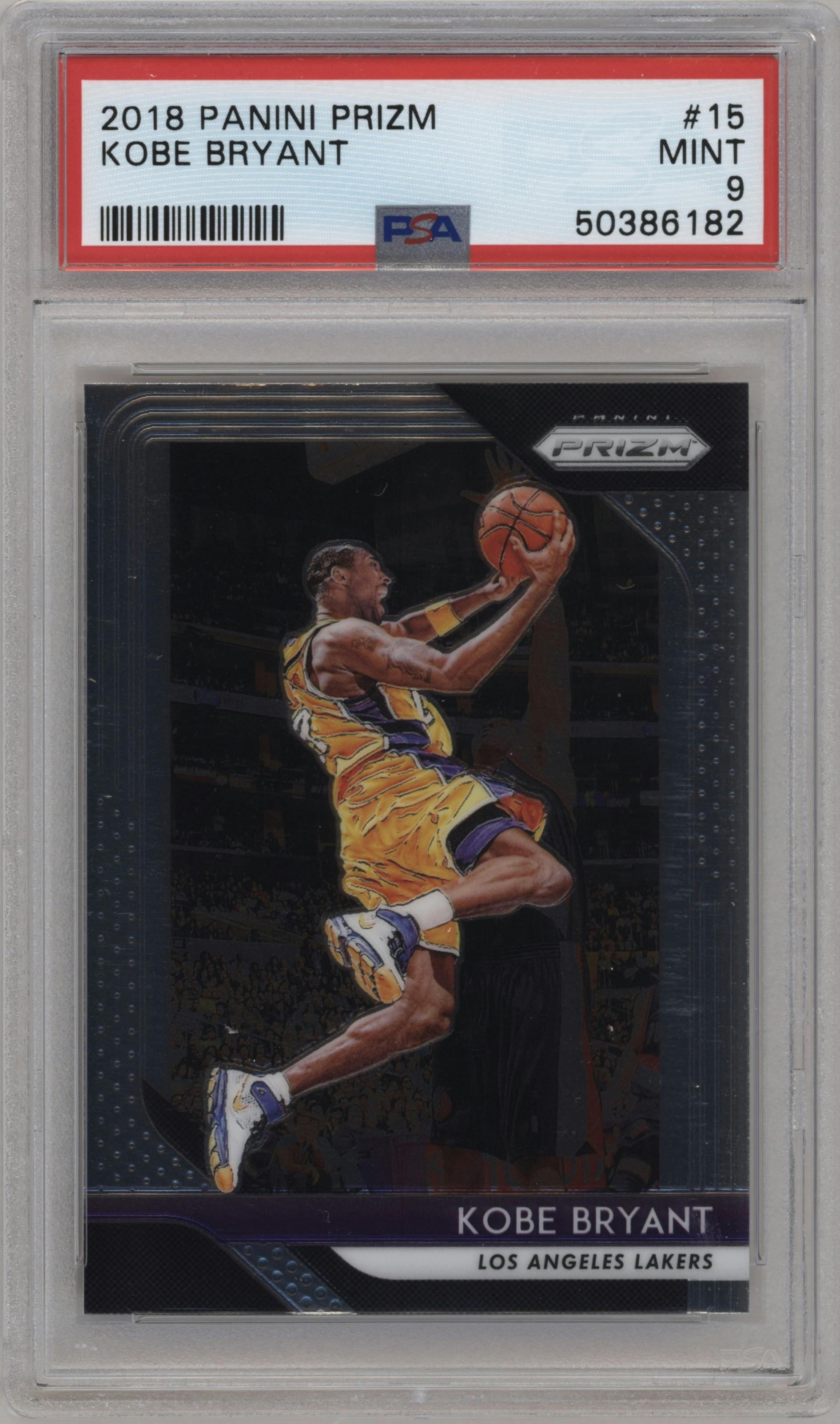 Kobe Bryant from the 2018-19 Panini Prizm set graded by PSA and given an overall grade of 9.