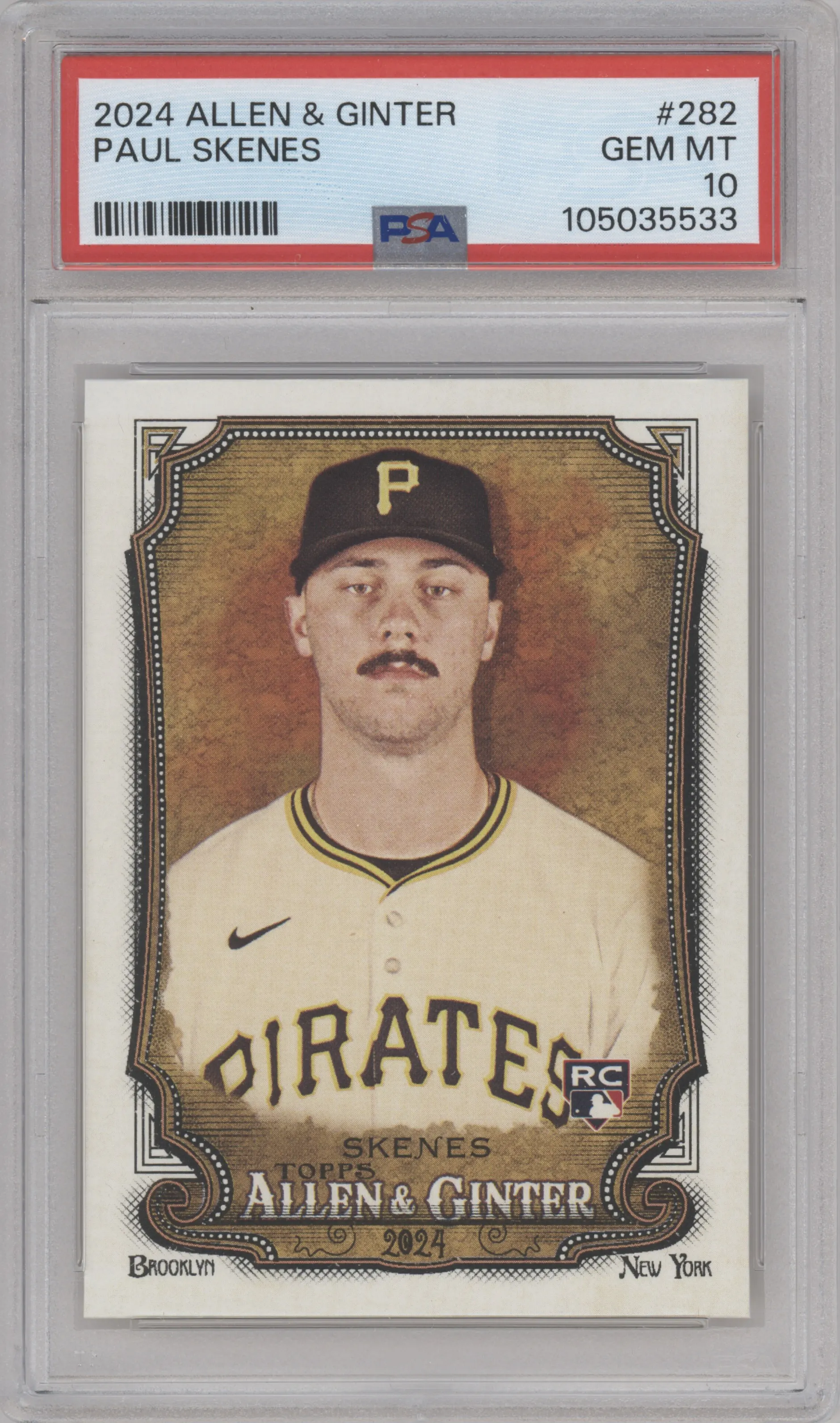 Paul Skenes from the 2024 Topps Allen & Ginter set graded by PSA and given an overall grade of 10.