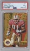 Terrell Owens from the 2000 Topps Finest set featuring a Gold Refractor parallel graded by PSA and given an overall grade of 9.