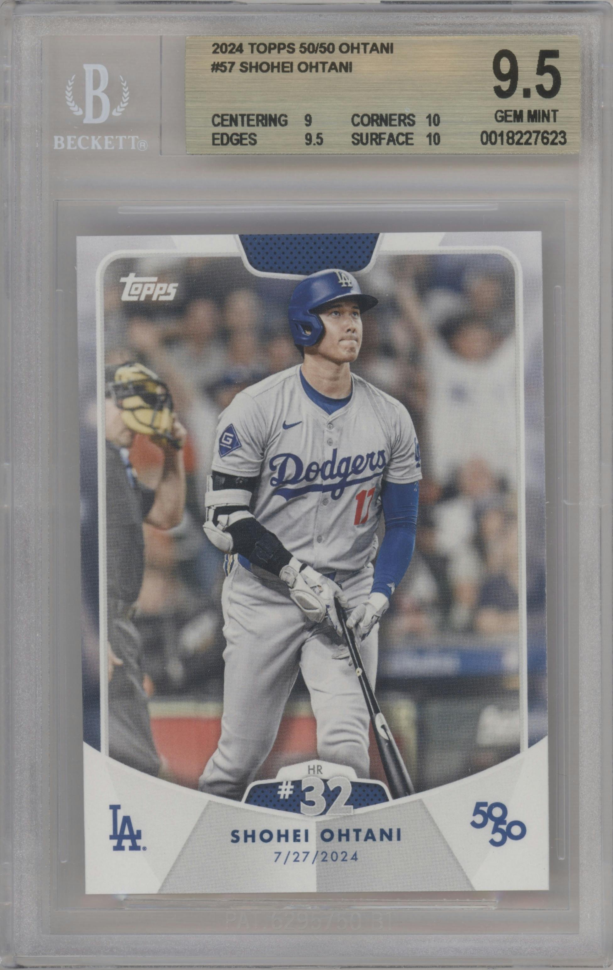 Shohei Ohtani from the 2024 Topps 50/50 set graded by Beckett and given an overall grade of 9.5.
